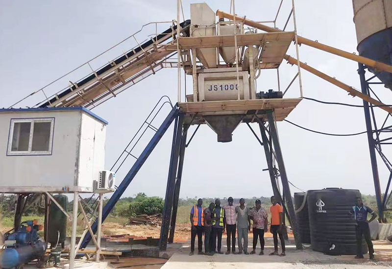 Group photo under HZS60 Concrete Batching Plant in Nigeria